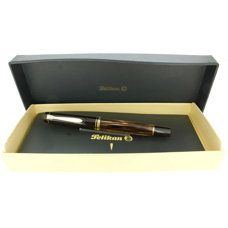 C1997 PELIKAN SPECIAL EDITION M250 TORTOISE BROWN STRIPED 14C FINE NIB FOUNTAIN PEN OFFERED BY ANTIQUE DIGGER