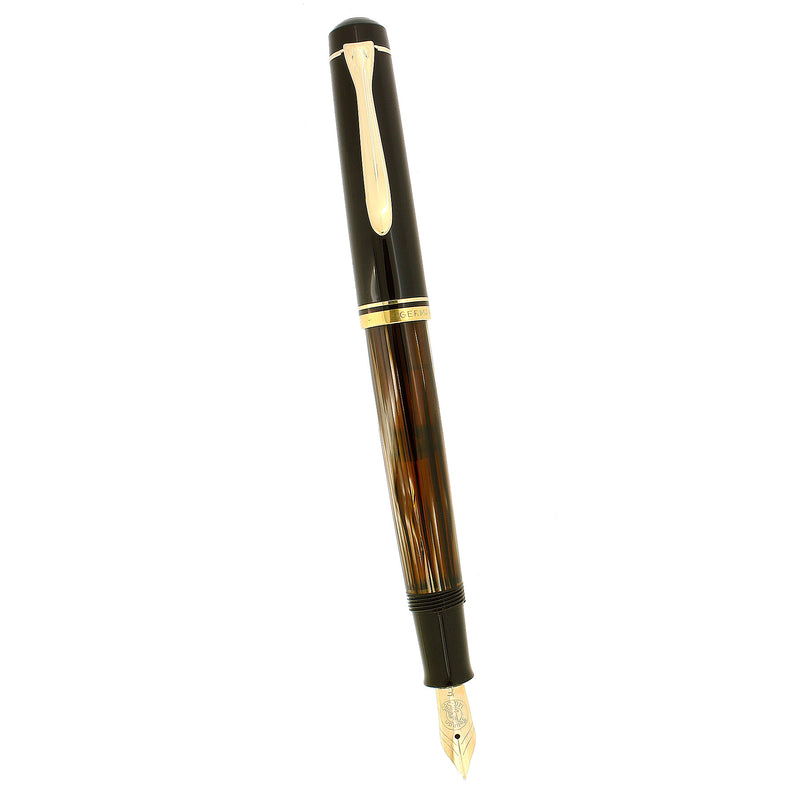 CIRCA 1997 PELIKAN SPECIAL EDITION M250 TORTOISE BROWN STRIPED 14C FINE NIB FOUNTAIN PEN OFFERED BY ANTIQUE DIGGER