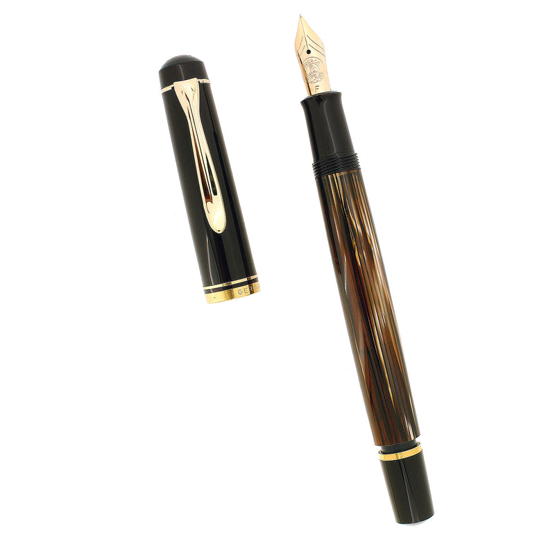 CIRCA 1997 PELIKAN SPECIAL EDITION M250 TORTOISE BROWN STRIPED 14C FINE NIB FOUNTAIN PEN OFFERED BY ANTIQUE DIGGER