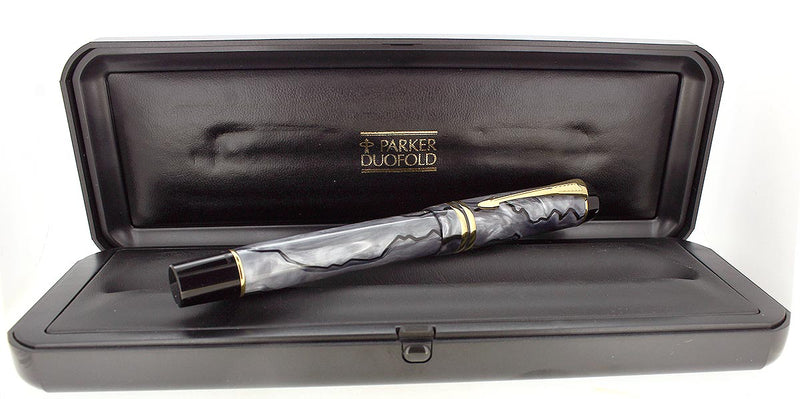 1998 PARKER GREY PEARL DUOFOLD CENTENNIAL FOUNTAIN PEN 18K FINE NIB NEVER INKED NOS OFFERED BY ANTIQUE DIGGER