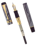 1998 PARKER GREY PEARL DUOFOLD CENTENNIAL FOUNTAIN PEN 18K FINE NIB NEVER INKED NOS OFFERED BY ANTIQUE DIGGER