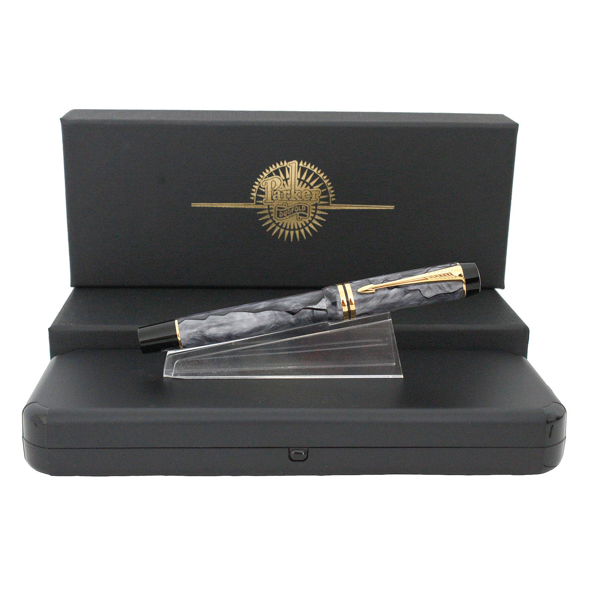 1998 PARKER DUOFOLD CENTENNIAL GREY PEARL 18K M NIB FOUNTAIN PEN MINT