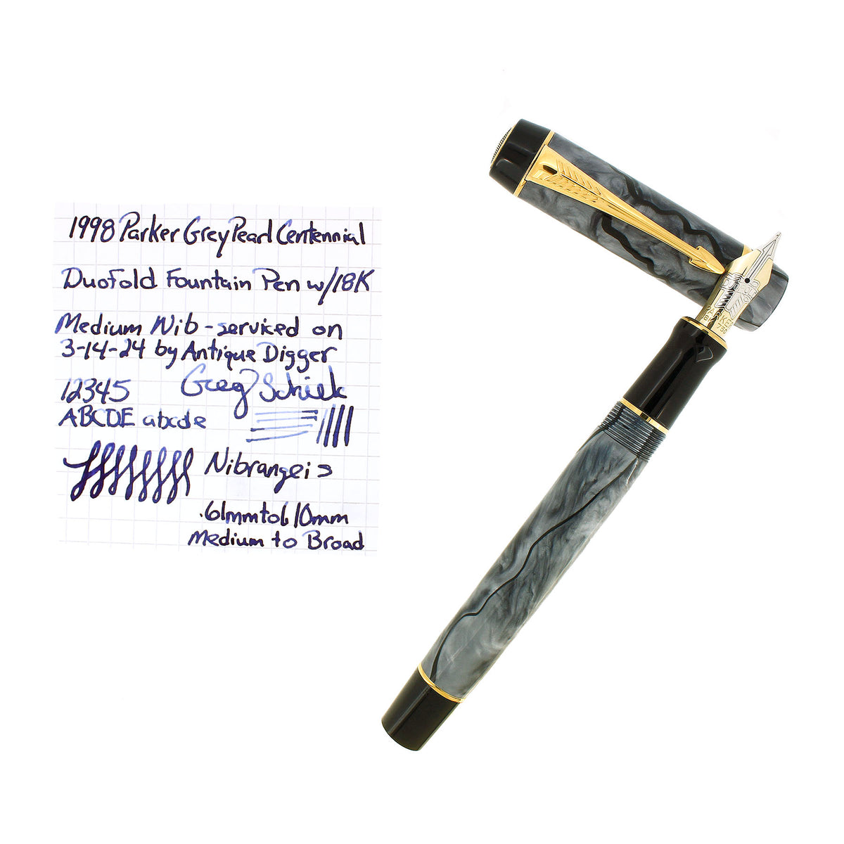 1998 PARKER CENTENNIAL DUOFOLD GREY PEARL FOUNTAIN PEN 18K MED NIB MIN