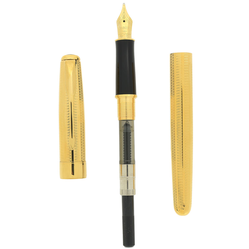 1998 PARKER SONNET CASCADE GOLD PATTERN 18K BROAD NIB FOUNTAIN PEN NEW