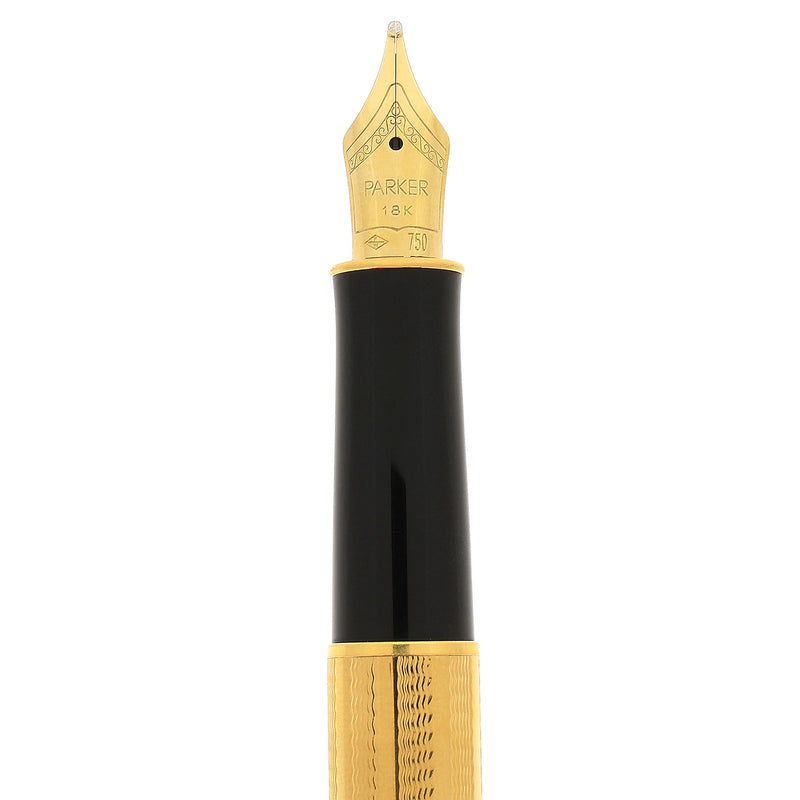 1998 PARKER SONNET CASCADE GOLD PATTERN 18K BROAD NIB FOUNTAIN PEN NEW