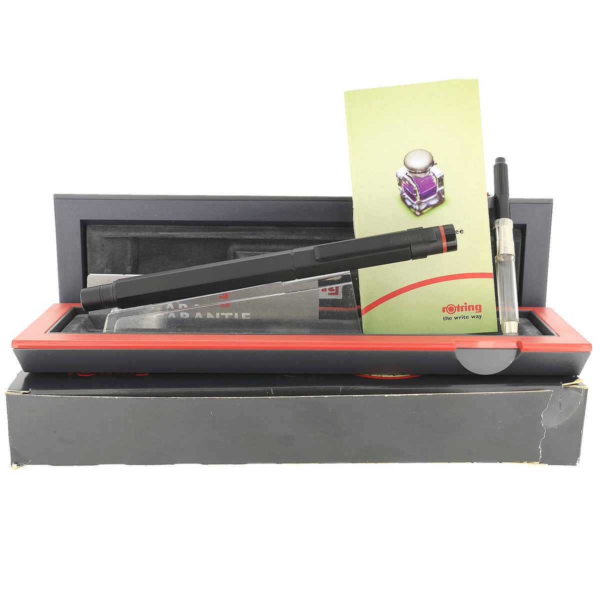 STICKERED CIRCA 1998 ROTRING 600 MATTE BLACK MEDIUM NIB FOUNTAIN PEN N