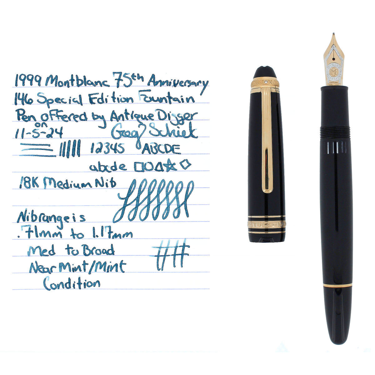 1999 MONTBLANC 75TH ANNIVERSARY 146 SPECIAL EDITION 14K MED NIB FOUNTA