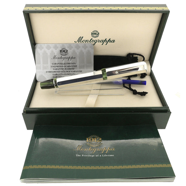 新品未使用 Montegrappa Eleganza 万年筆 EF 1999 MONTEGRAPPA ELEGANZA STERLING & GREEN PEARL LARGE FOUNTAIN PEN NE
