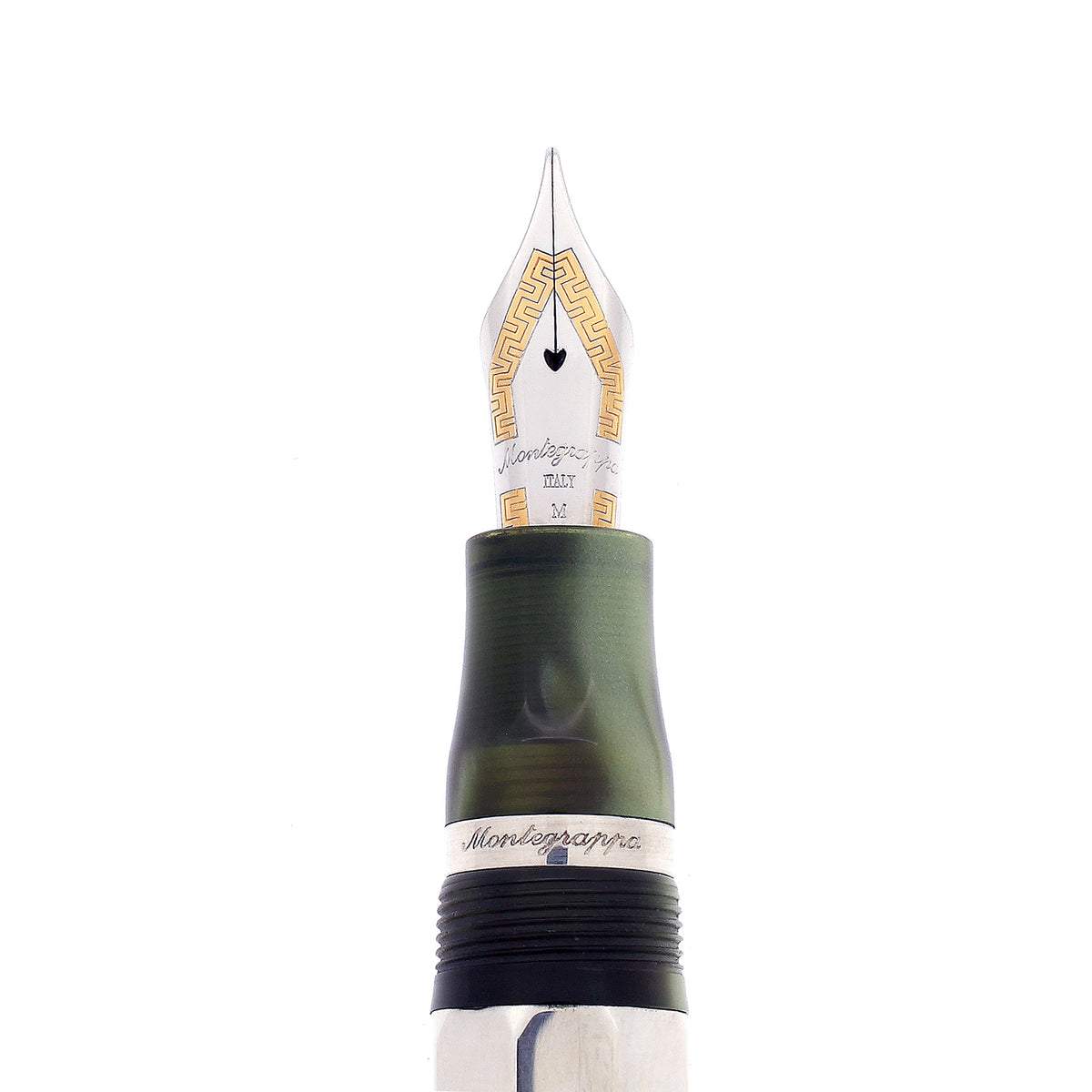 1999 MONTEGRAPPA ELEGANZA STERLING & GREEN PEARL LARGE FOUNTAIN PEN NE