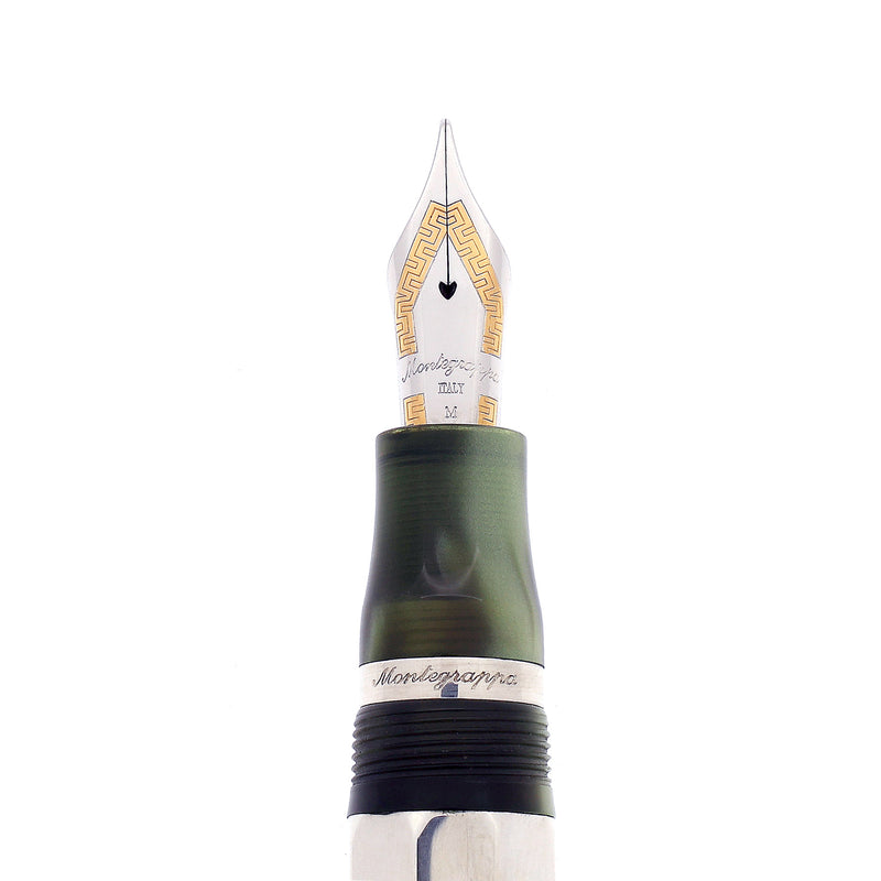 1999 MONTEGRAPPA ELEGANZA STERLING & GREEN PEARL LARGE FOUNTAIN PEN NE