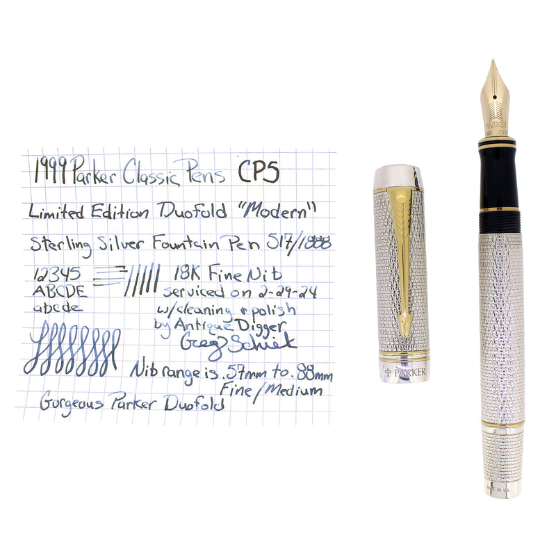 1999 PARKER DUOFOLD CLASSIC PENS CP5 MODERN LE STERLING FOUNTAIN PEN OFFERED BY ANTIQUE DIGGER