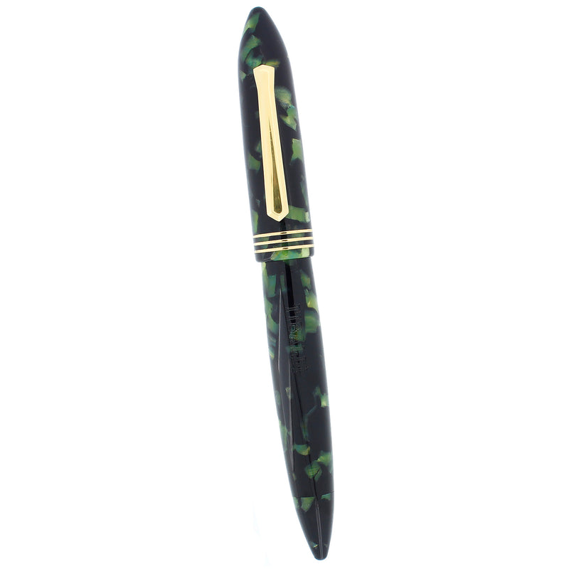 1990S TIBALDI BONONIA BLACK GREEN & GOLD CELLULOID FOUNTAIN PEN MINT OFFERED BY ANTIQUE DIGGER