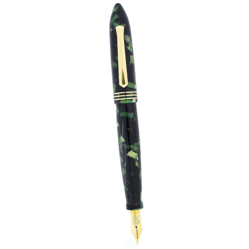 1990S TIBALDI BONONIA BLACK GREEN & GOLD CELLULOID FOUNTAIN PEN MINT OFFERED BY ANTIQUE DIGGER