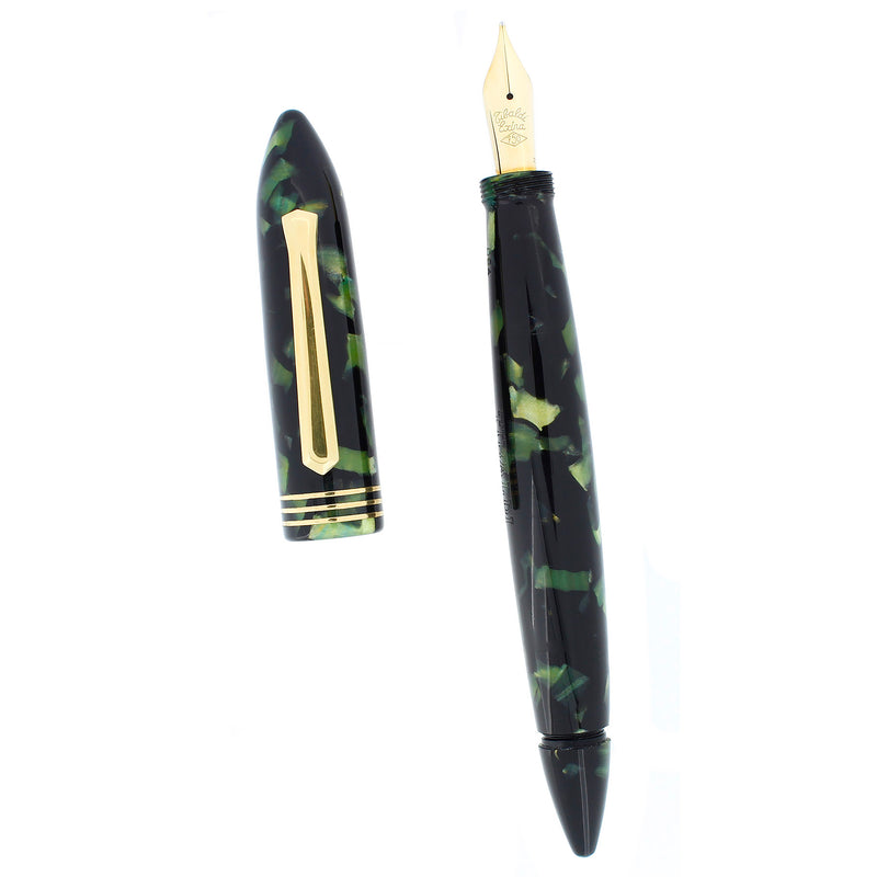 1990S TIBALDI BONONIA BLACK GREEN & GOLD CELLULOID FOUNTAIN PEN MINT OFFERED BY ANTIQUE DIGGER