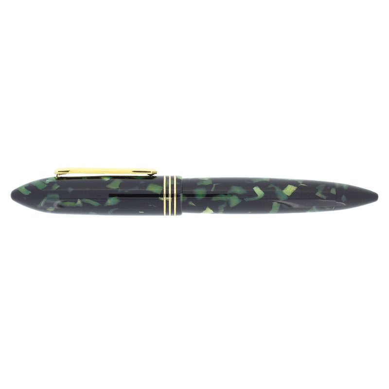 1990S TIBALDI BONONIA BLACK GREEN & GOLD CELLULOID FOUNTAIN PEN MINT OFFERED BY ANTIQUE DIGGER