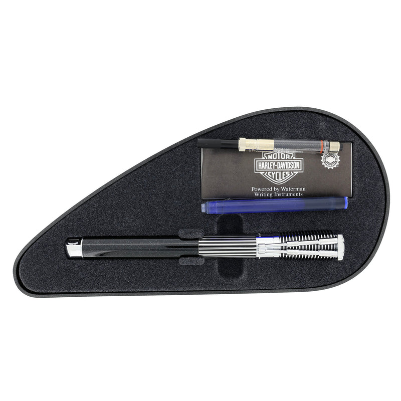1999 WATERMAN CHROME & BLACK HARLEY DAVIDSON FOUNTAIN PEN IN GAS TANK