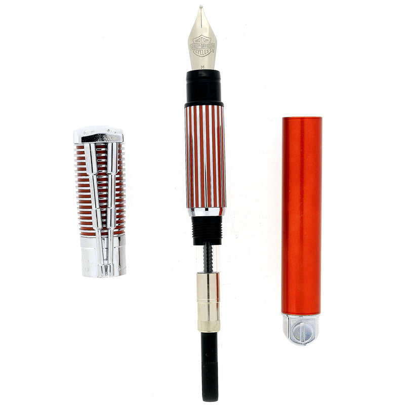 1999 WATERMAN ORANGE & CHROME HARLEY DAVIDSON FOUNTAIN PEN IN GAS TANK