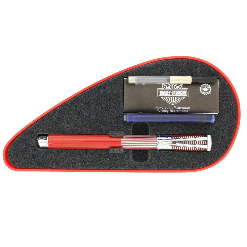 1999 WATERMAN RED & CHROME HARLEY DAVIDSON FOUNTAIN PEN IN GAS TANK BO