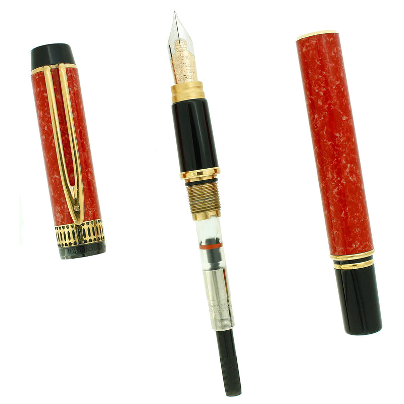 CIRCA 1992 WATERMAN PATRICIAN RED CORAL 18K FINE GLOBE NIB FOUNTAIN PEN OFFERED BY ANTIQUE DIGGER