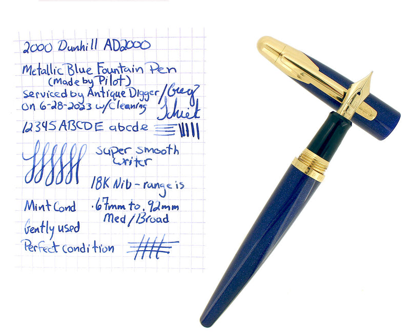 2000 ALFRED DUNHILL AD2000 METALLIC BLUE 18K MEDIUM NIB FOUNTAIN PEN BOXED MINT