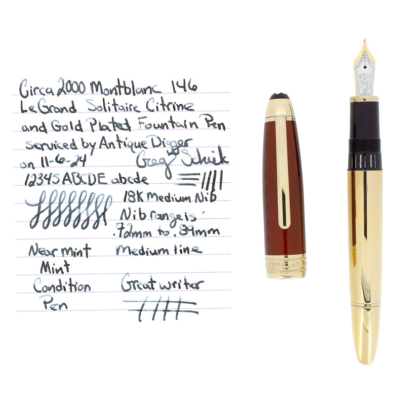 CIRCA 2000 MONTBLANC CITRINE 146 LEGRAND SOLITAIRE GOLD PLATED FOUNTAIN PEN OFFERED BY ANTIQUE DIGGER