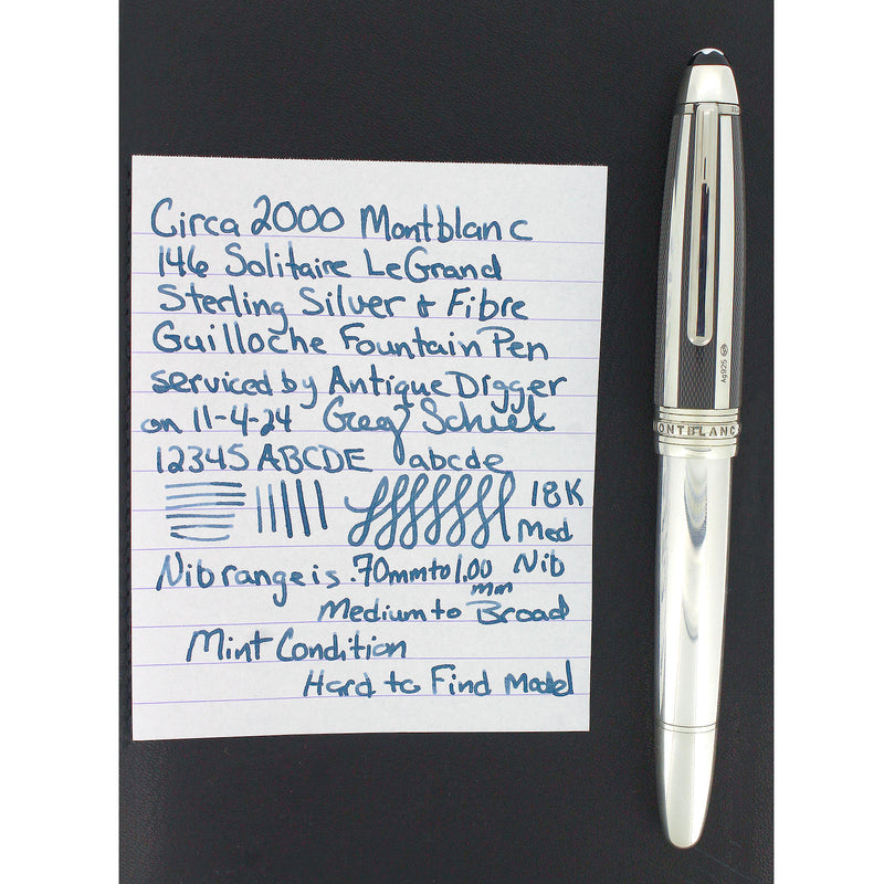 CIRCA 2000 MONTBLANC 146 SOLITAIRE SILVER FIBRE LEGRAND FOUNTAIN PEN MINT OFFERED BY ANTIQUE DIGGER