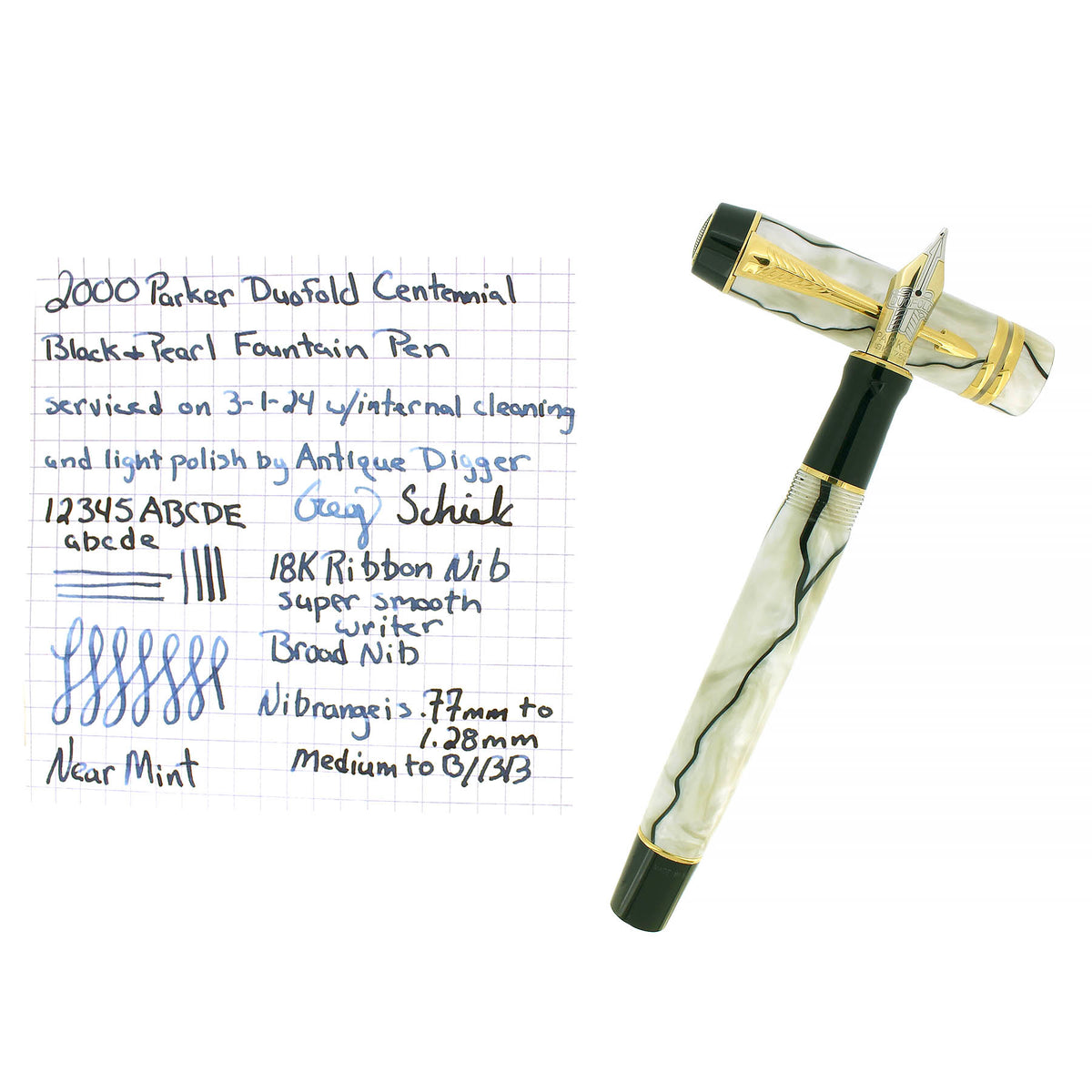 2000 PARKER DUOFOLD CENTENNIAL BLACK & PEARL 18K BROAD NIB FOUNTAIN PE