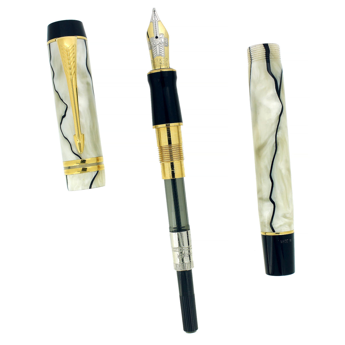 2000 PARKER DUOFOLD CENTENNIAL BLACK & PEARL 18K BROAD NIB FOUNTAIN PE