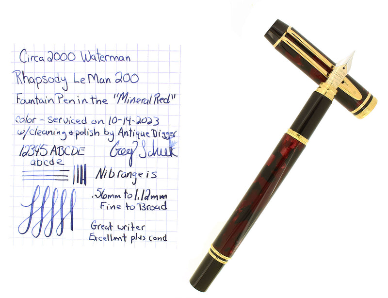 C2000 WATERMAN IDEAL LE MAN 200 MINERAL RED 18K FINE NIB FOUNTAIN PEN NEAR MINT OFFERED BY ANTIQUE DIGGER
