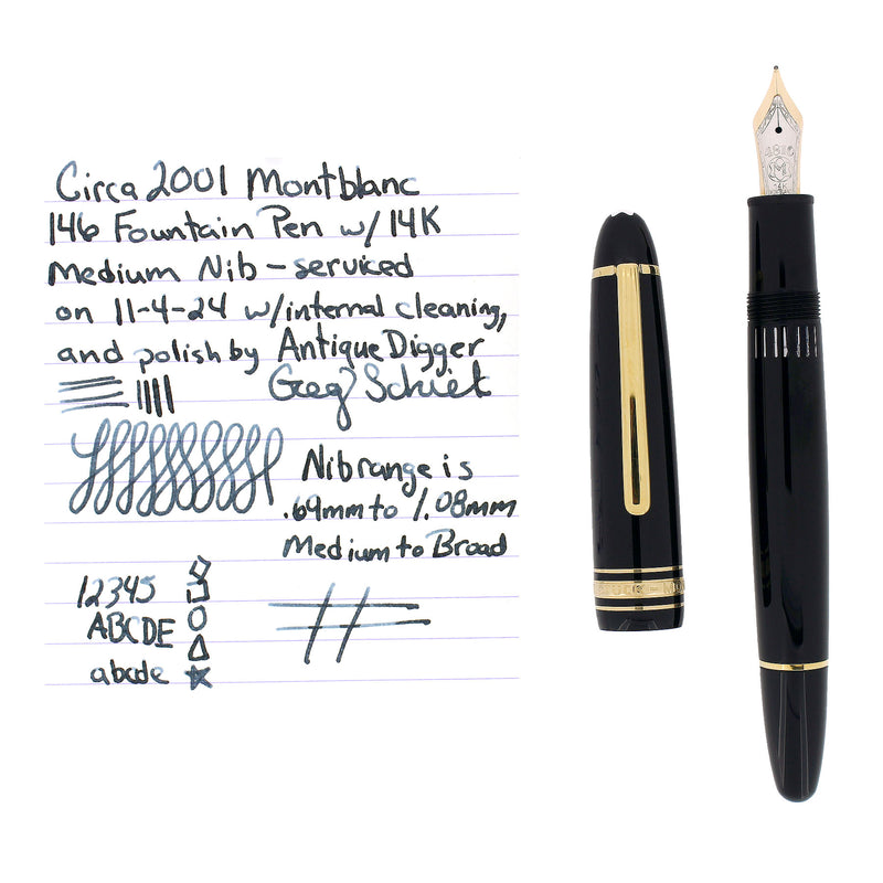 CIRCA 2001 MONTBLANC MEISTERSTUCK N°146 FOUNTAIN PEN 14K MEDIUM NIB GERMANY SERVICED OFFERED BY ANTIQUE DIGGER