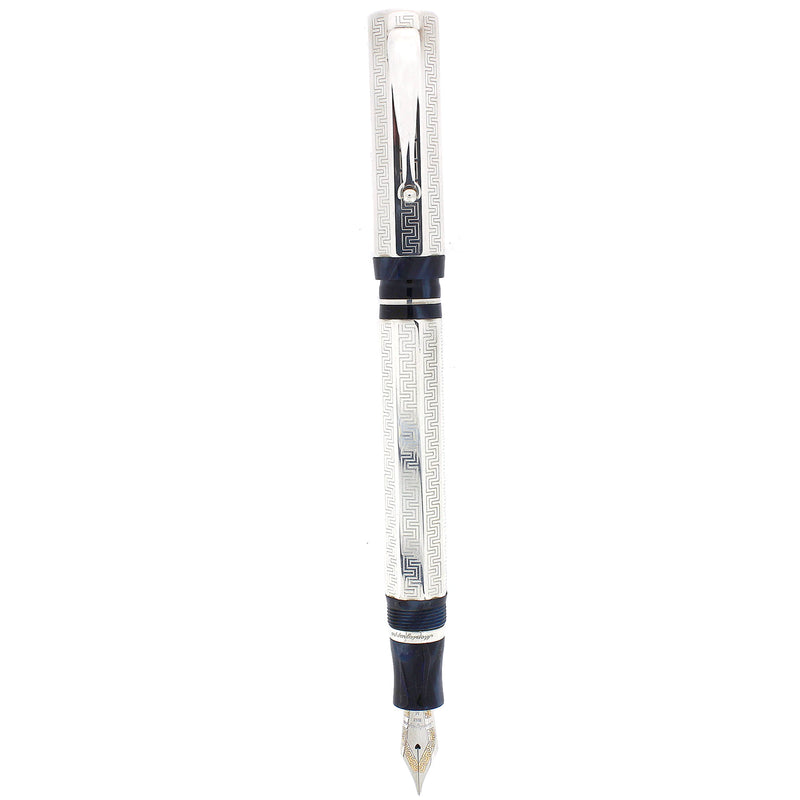 2001 MONTEGRAPPA PRIVILEGE DECO STERLING & BLUE PEARL LARGE FOUNTAIN PEN NEVER INKED OFFERED BY ANTIQUE DIGGER