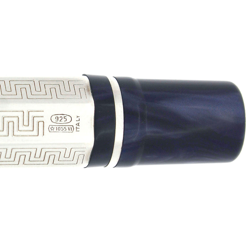 2001 MONTEGRAPPA PRIVILEGE DECO STERLING & BLUE PEARL LARGE FOUNTAIN PEN NEVER INKED OFFERED BY ANTIQUE DIGGER