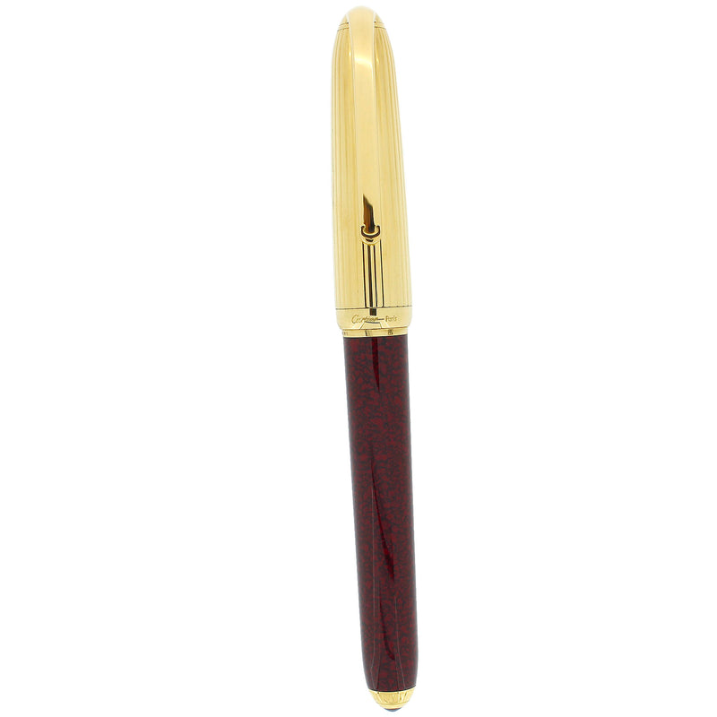 2002 CARTIER DANDY BURGUNDY MARBLED LACQUER & 18K GOLD PLATE CAP FOUNTAIN PEN OFFERED BY ANTIQUE DIGGER