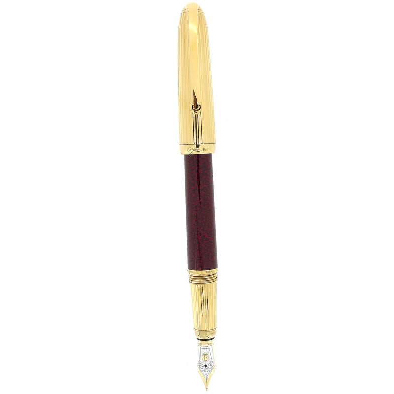 2002 CARTIER DANDY BURGUNDY MARBLED LACQUER & 18K GOLD PLATE CAP FOUNTAIN PEN OFFERED BY ANTIQUE DIGGER