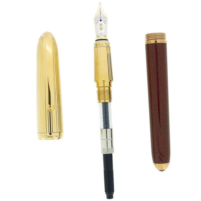 2002 CARTIER DANDY BURGUNDY MARBLED LACQUER & 18K GOLD PLATE CAP FOUNTAIN PEN OFFERED BY ANTIQUE DIGGER