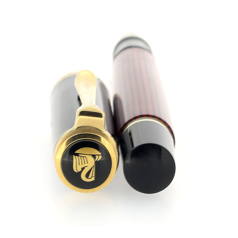 2002 PELIKAN M400 SOUVERAN RED STRIPE TWO-CHICK LOGO 14K FINE NIB FOUN