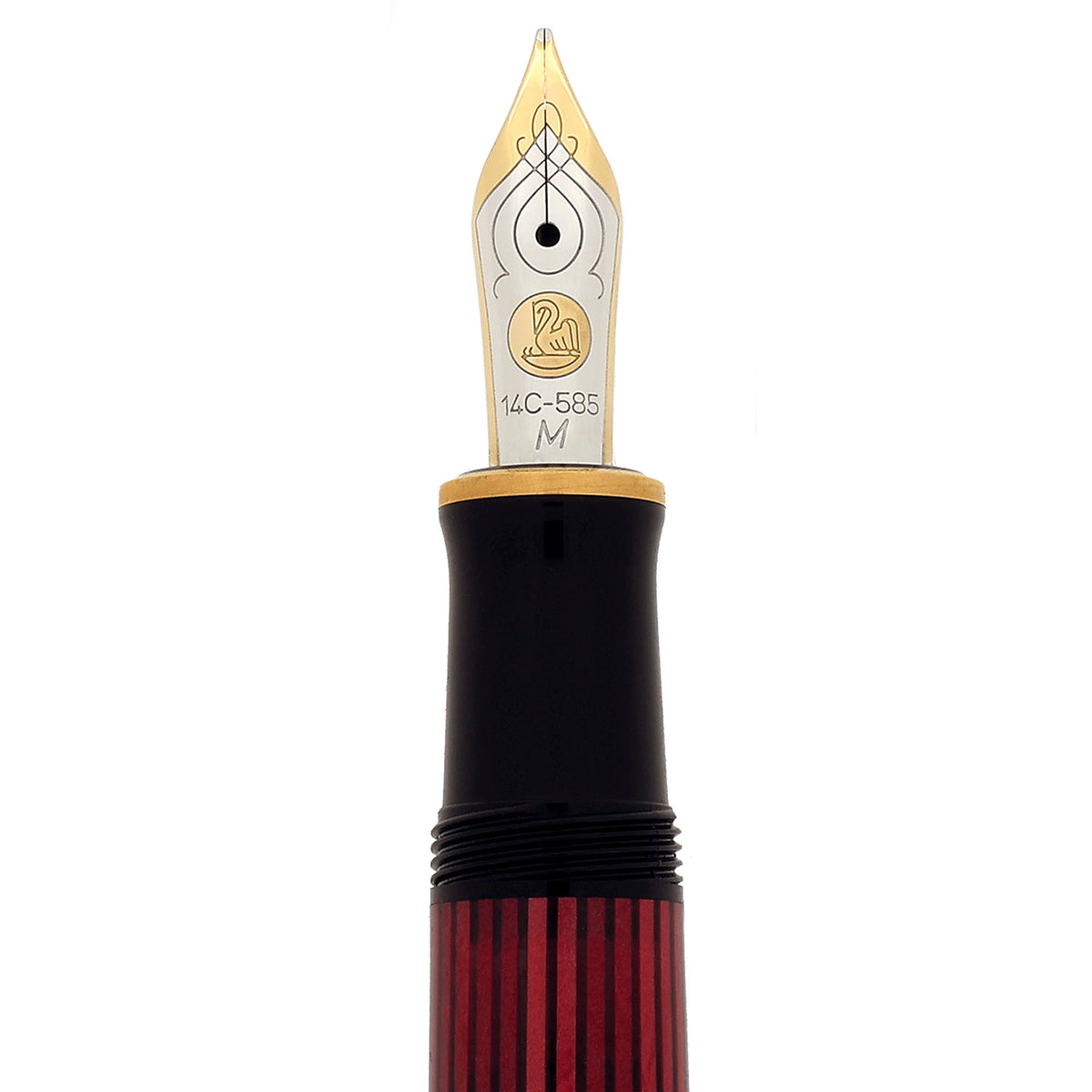 2002 PELIKAN M400 SOUVERAN RED STRIPE TWO-CHICK LOGO 14K FINE NIB FOUN