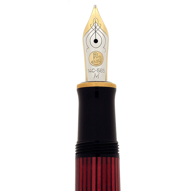 2002 PELIKAN M400 SOUVERAN RED STRIPE TWO-CHICK LOGO 14K FINE NIB FOUN