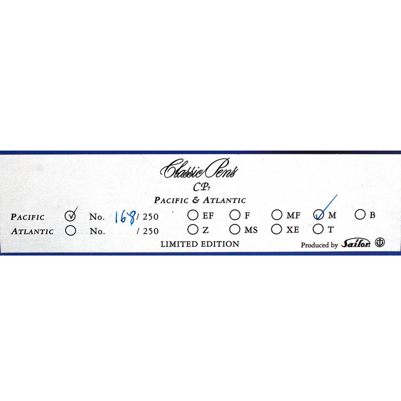2003 SAILOR CLASSIC PENS CP7 PACIFIC LIMITED EDITION STERLING FOUNTAIN PEN NEVER INKED OFFERED BY ANTIQUE DIGGER