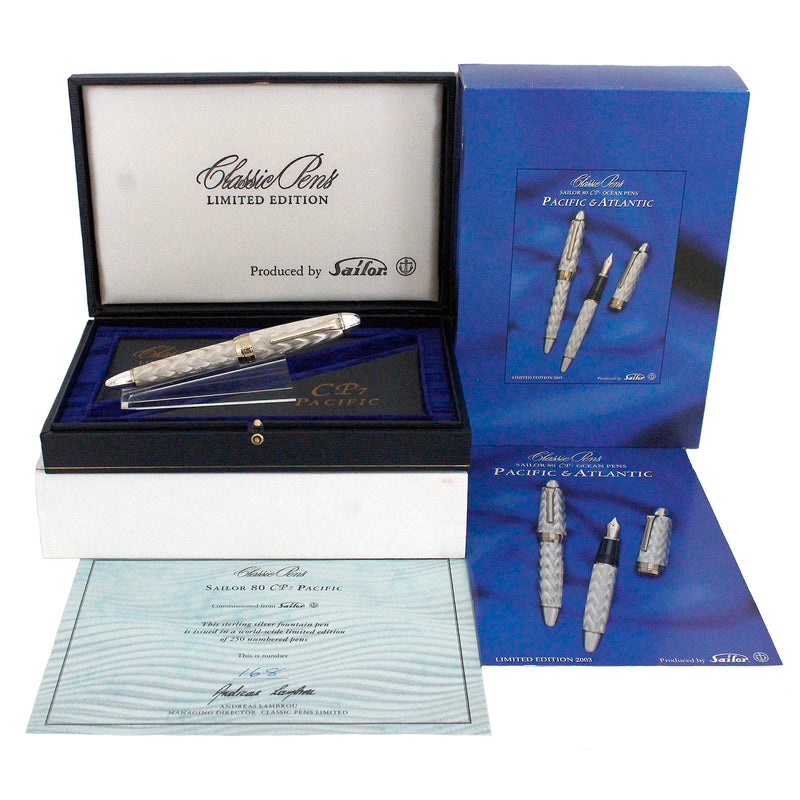 2003 SAILOR CLASSIC PENS CP7 PACIFIC LIMITED EDITION STERLING FOUNTAIN PEN NEVER INKED OFFERED BY ANTIQUE DIGGER