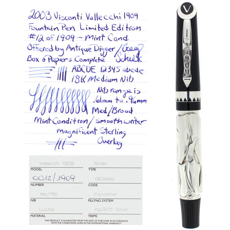 2003 VISCONTI 1909 VALLECCHI STERLING LIMITED EDITION 12/1909 FOUNTAIN PEN MINT IN BOX OFFERED BY ANTIQUE DIGGER