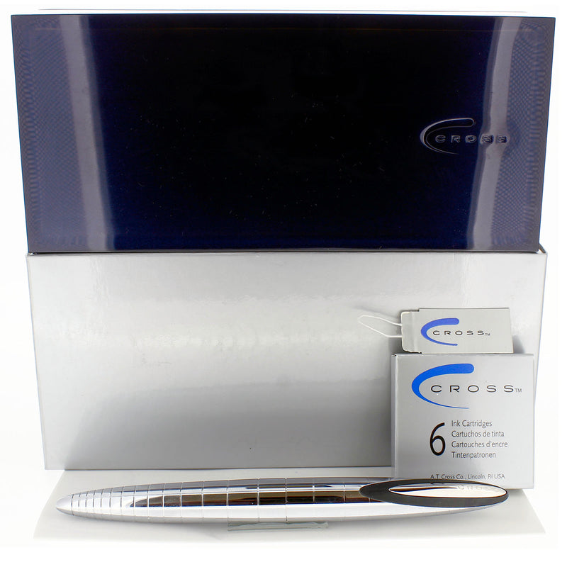 2004 CROSS VERVE RADIAL CHROME 18K BROAD NIB FOUNTAIN PEN NEW IN BOX OFFERED BY ANTIQUE DIGGER