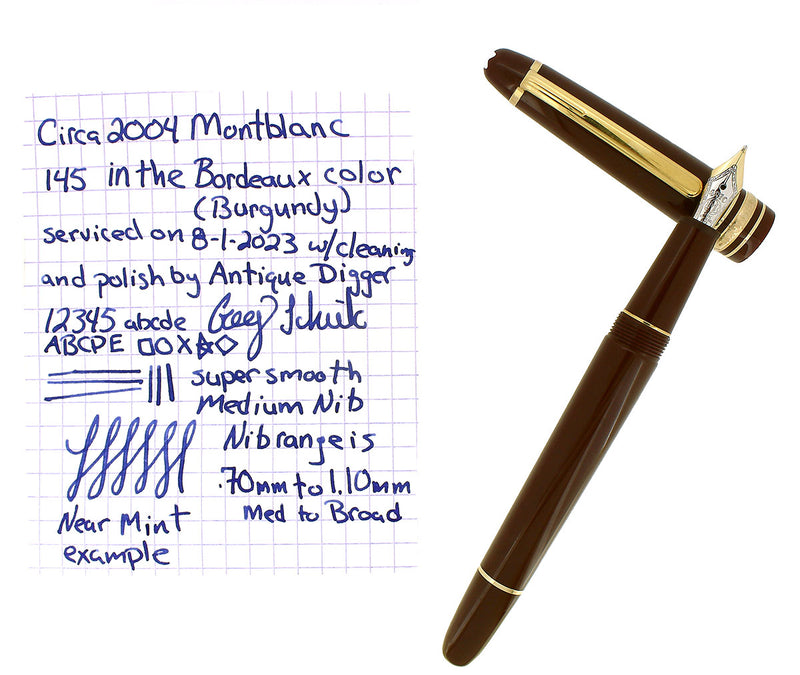 2004 MONTBLANC MEISTERSTUCK N°145 BORDEAUX GOLD TRIM MEDIUM NIB FOUNTAIN PEN OFFERED BY ANTIQUE DIGGER