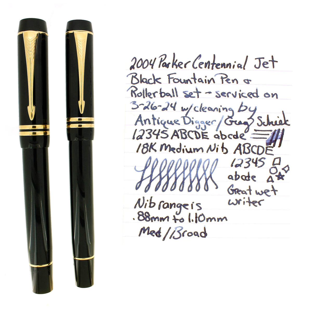 2004 PARKER DUOFOLD CENTENNIAL BLACK FOUNTAIN PEN & ROLLERBALL SET NEA