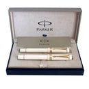2004 PARKER DUOFOLD CENTENNIAL WHITE IVORINE FOUNTAIN PEN & ROLLERBALL SET OFFERED BY ANTIQUE DIGGER
