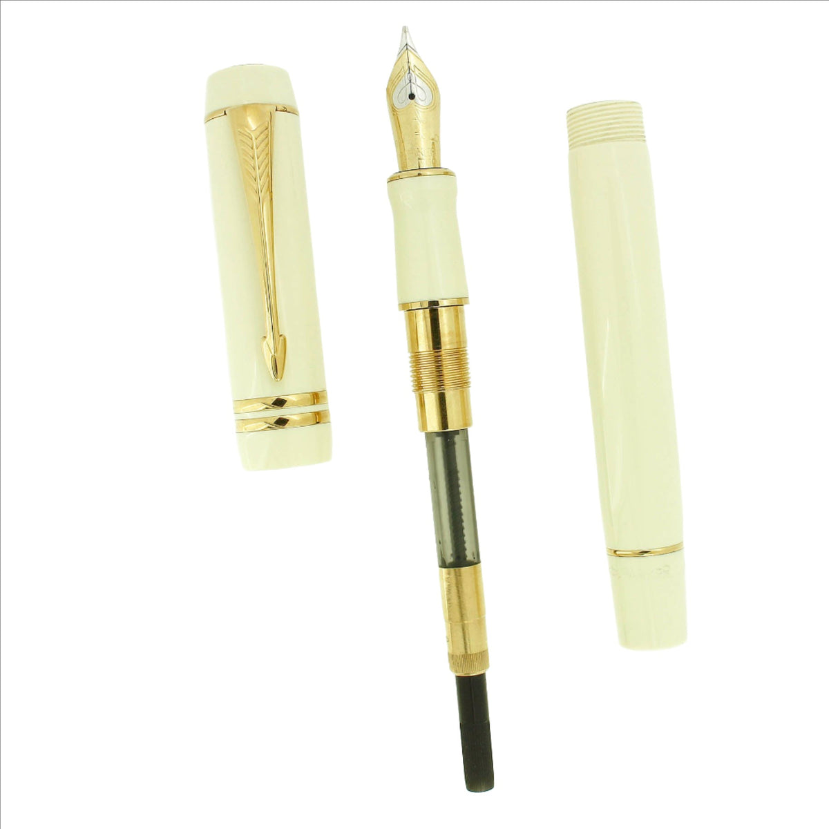 2015 PARKER DUOFOLD CENTENNIAL WHITE IVORINE FOUNTAIN PEN & ROLLERBALL