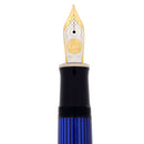 NEVER INKED 2004 PELIKAN SOUVERAN M805 BLUE STRIPE 18K MED NIB FOUNTAIN PEN MINT OFFERED BY ANTIQUE DIGGER