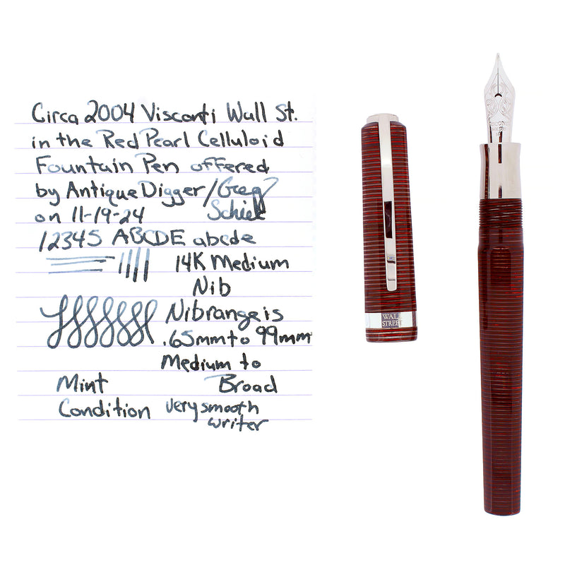 CIRCA 2004 VISCONTI WALL STREET RED PEARL 14K MEDIUM NIB FOUNTAIN PEN MINT OFFERED BY ANTIQUE DIGGER