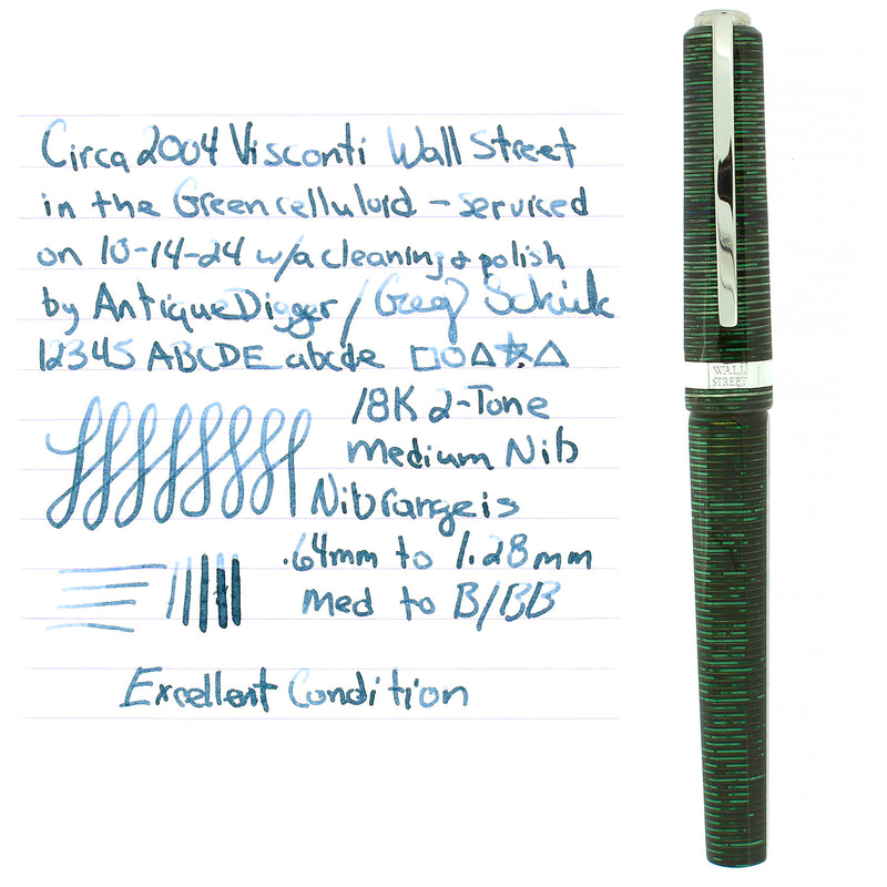 CIRCA 2004 VISCONTI WALL STREET GREEN PEARL 18K MEDIUM NIB FOUNTAIN PEN OFFERED BY ANTIQUE DIGGER