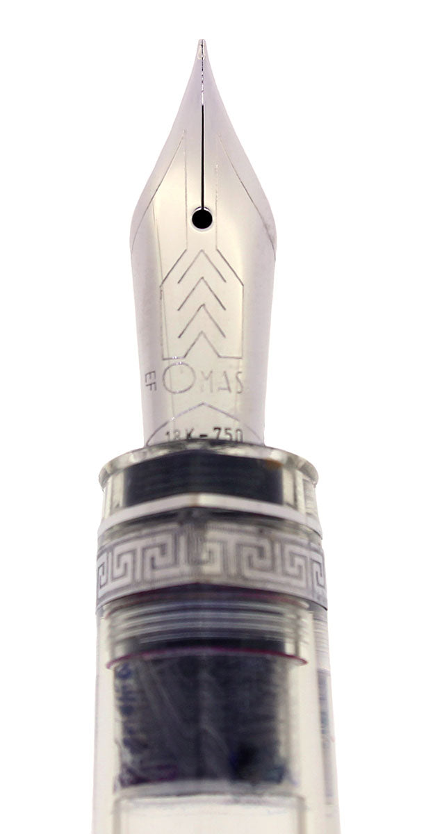 OMAS 360 CLEAR VISION DEMONSTRATOR WHITE TRIM PISTON FILLER EF 18K NIB FOUNTAIN PEN OFFERED BY ANTIQUE DIGGER